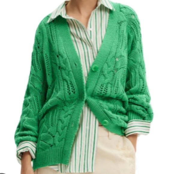 J.Crew Cable Knit Wool Cardigan Sweater in Green NWT & Shopping Bag